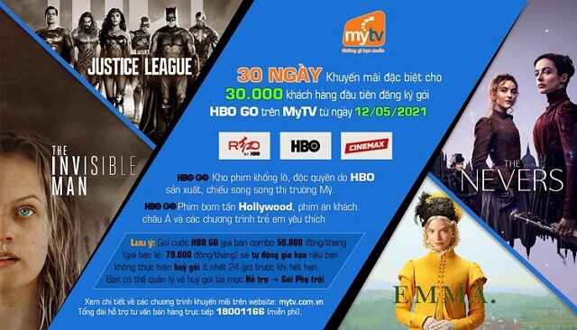 MyTV khuyến mại gói phim truyện HBO GO cho 30.000 khách hàng đầu tiên