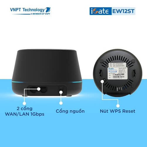 Mesh WiFi iGate EW12S 2 Băng Tần 2,4 Ghz & 5Ghz Thiết kế đơn giản dễ sử dụng