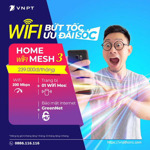 Home Wifi Mesh 3 200mbps gói internet VNPT tốc độ cao giá rẻ trang bị mesh