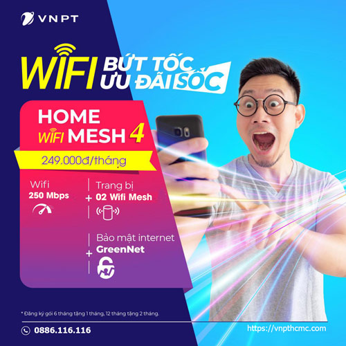 Home Wifi Mesh 4 250mbps gói internet VNPT tốc độ cao giá rẻ trang bị mesh