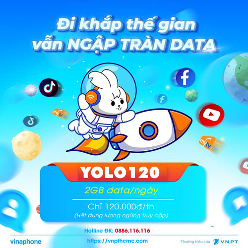 YOLO120 Gói Data 4G VinaPhone 2GB/ngày
