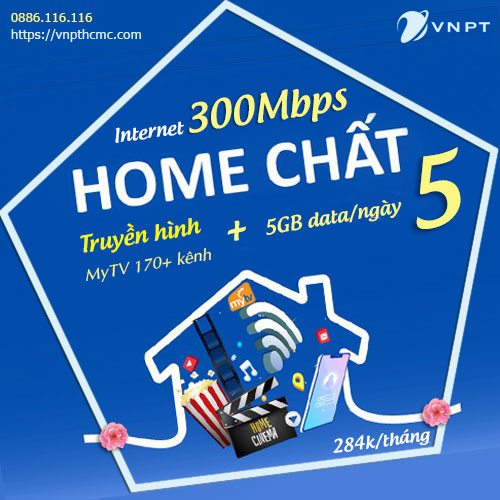 Home chất 5 VNPT gói Internet 300Mbps + truyền hình MyTV. Tặng Thêm 5GB data/ngày