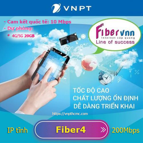 Internet VNPT cho doanh nghiệp siêu rẻ Fiber4 200Mbps CKQT 10Mbps. Dự phòng 4G/5G 20GB