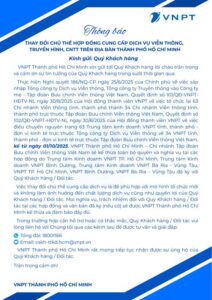 Thư thông báo thay đổi chủ thể VNPT TP Hồ Chí Minh